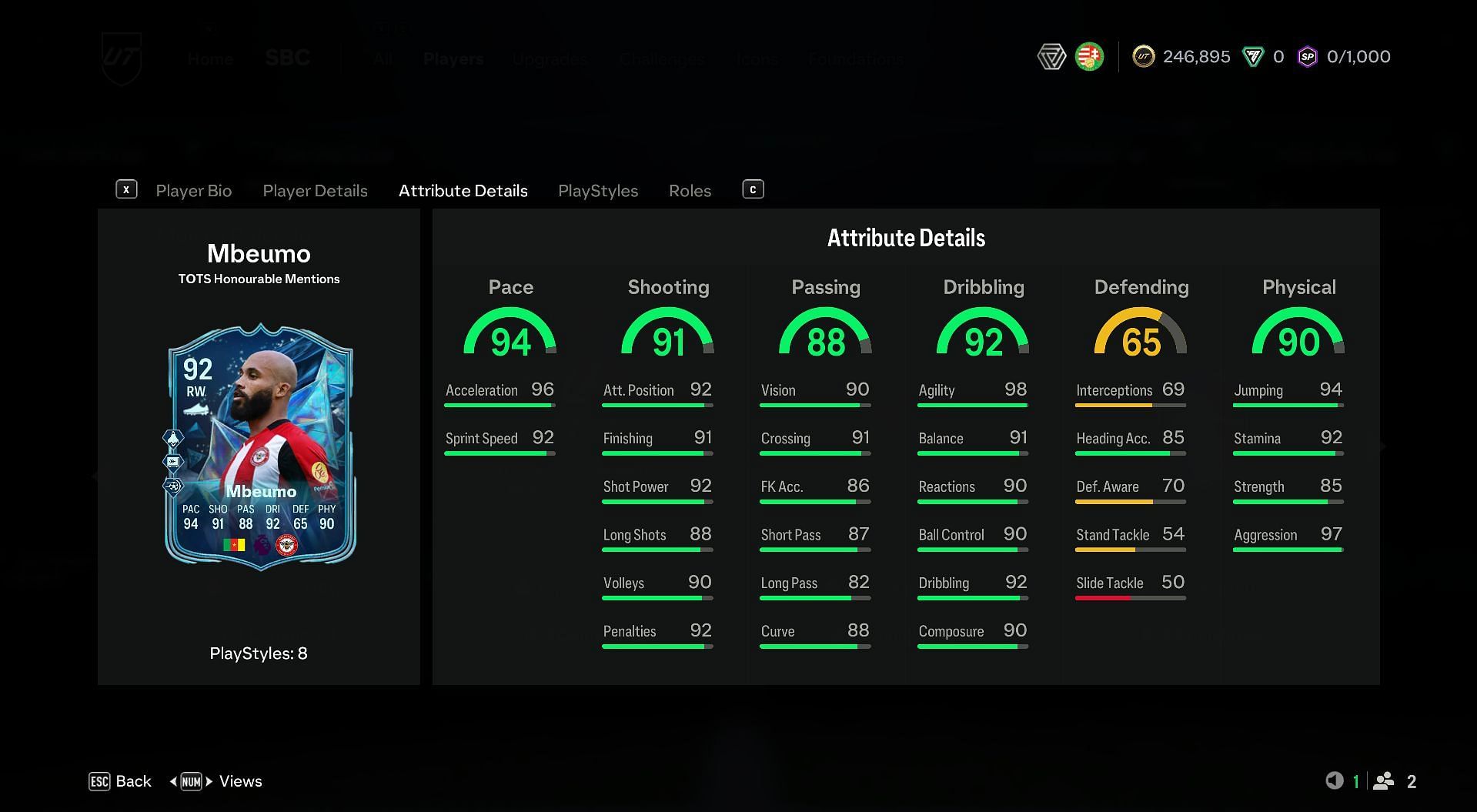 Mbeumo's SBC card stats (Image via EA Sports)